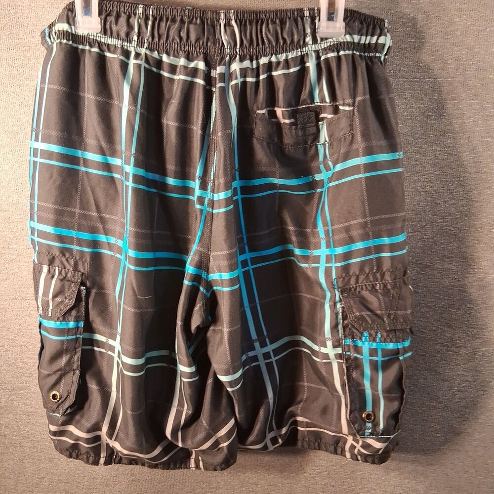 OP Ocean Pacific Black Plaid Board Shorts Swim Trunks Cargo Pocket Mens L - Picture 6 of 9